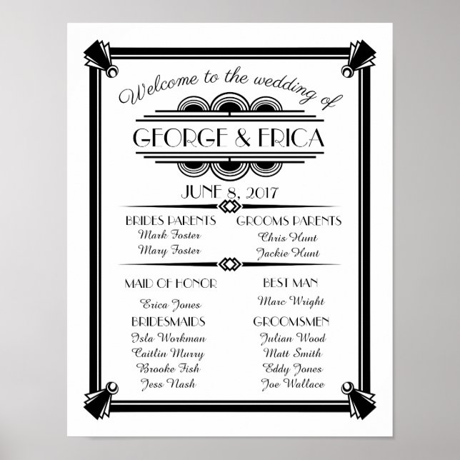 Póster Programa de casamento Art Deco, prata festa de cas (Frente)