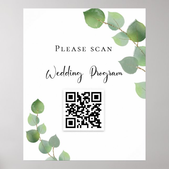 Poster Programa de casamento Código QR eucalyptus greener (Frente)
