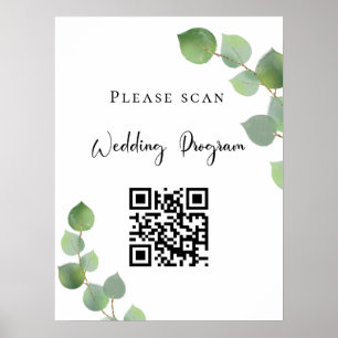 Poster Programa de casamento Código QR eucalyptus greener