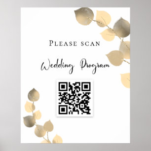 Poster Programa de casamento Código QR ouro eucalyptus