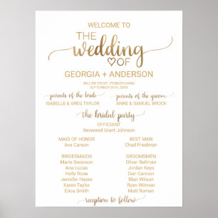 Poster Programa de Casamento com Caligrafia em Ouro Simpl