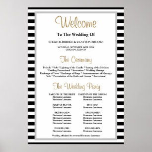 Poster Programa de Casamento com Moldes de Stripes Negra/