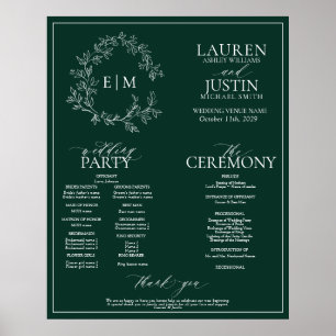 Poster Programa de Casamento do Emerald Green Leafy Crest