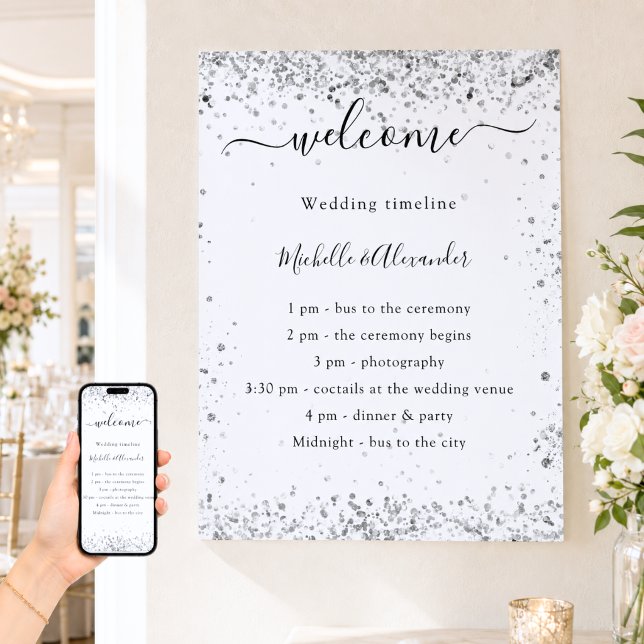 Poster Programa de casamento elegante com brilho branco p (Criador carregado)