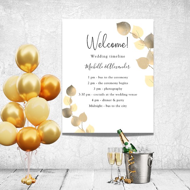 Poster Programa de casamento Eucalyptus dourado  (Criador carregado)