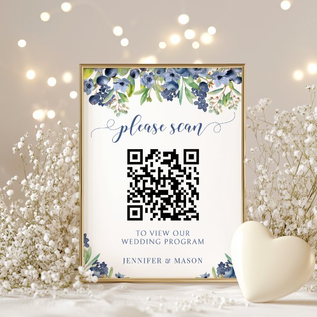 Poster Programa de Casamento Floral de Mirtilo com Código (Criador carregado)