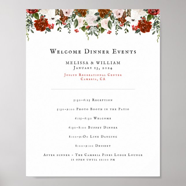 Poster Programa de Casamento Floral Rústico | Botânico Bo (Frente)