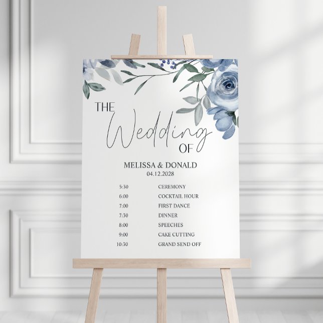 Poster Programa de Casamento Simples Flor Azul Empoeirada (Criador carregado)
