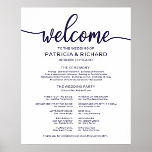 Poster Programa de Cerimônia de Casamento Chic Azul-Navy