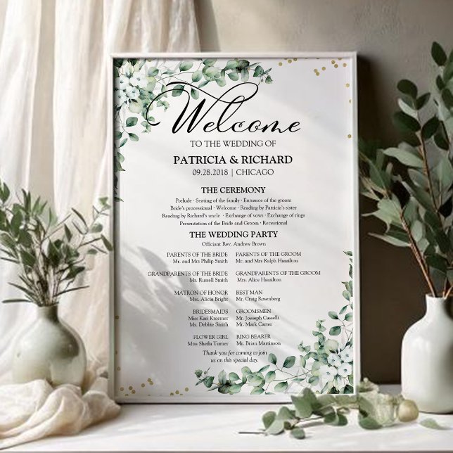 Poster Programa de Cerimônia de Casamento com Eucalipto V (Criador carregado)