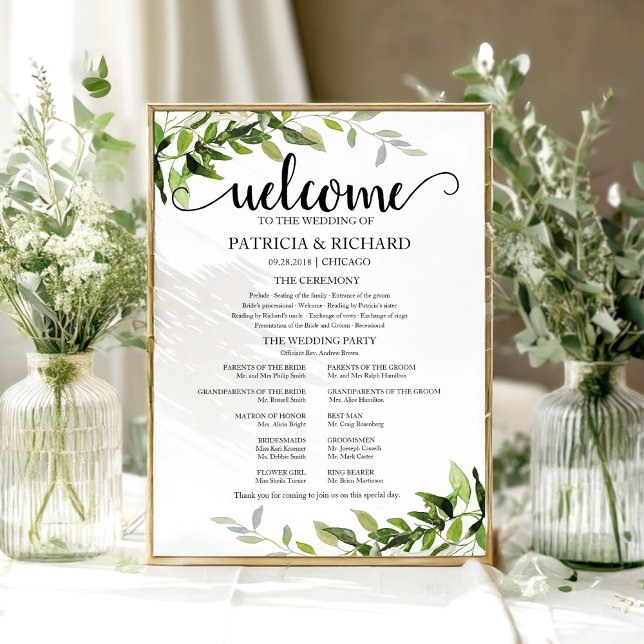 Poster Programa de Cerimônia de Casamento com Vegetação E (Criador carregado)