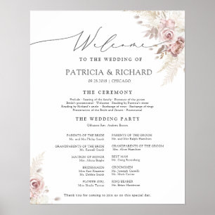 Poster Programa de Cerimônia de Casamento Floral Rosa Poe