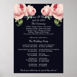 Poster Programa de Cerimônia de Casamento Rosa Pink azul