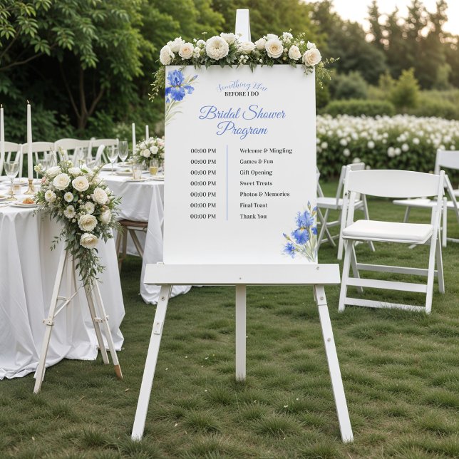 Poster Programa de Chá de Noiva Blue Iris Something Blue (Blue Iris Something Blue Bridal Shower Program)