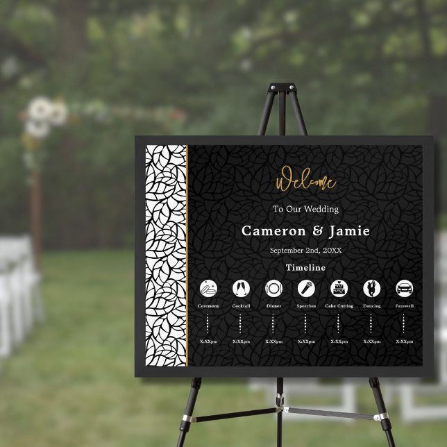 Poster Programa de Cronograma de Boas-vindas do Casamento (Botanical Wedding Welcome Timeline Program Poster)