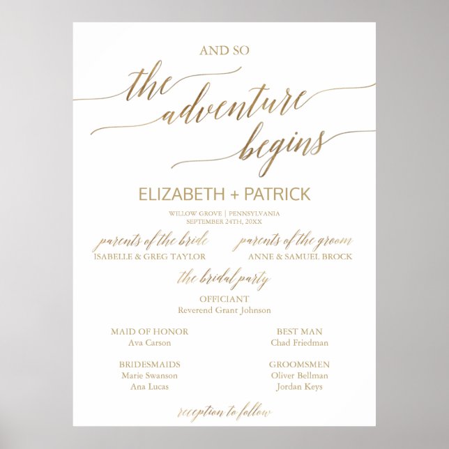 Poster Programa Elegante de Casamento de Aventura Caligrá (Frente)