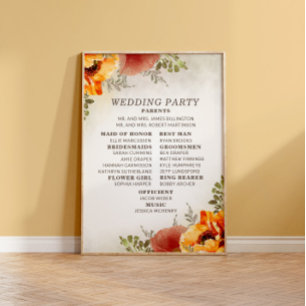 Poster Programa Elegante de Casamento Floral Laranja Quei