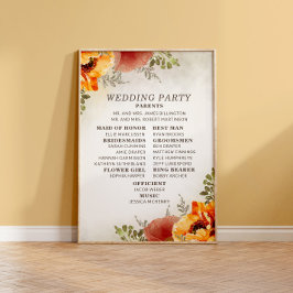 Poster Programa Elegante de Casamento Floral Laranja Quei