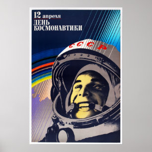 Poster Programa Espacial Soviético Cosmonaut Day YURI GA