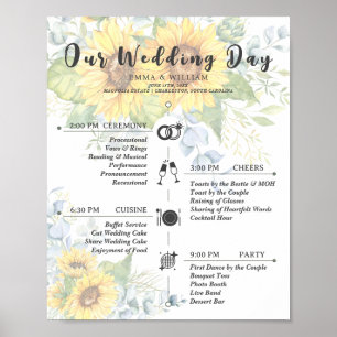 Poster Programa Rustic Sunflower Timeline Foral Weding Pr