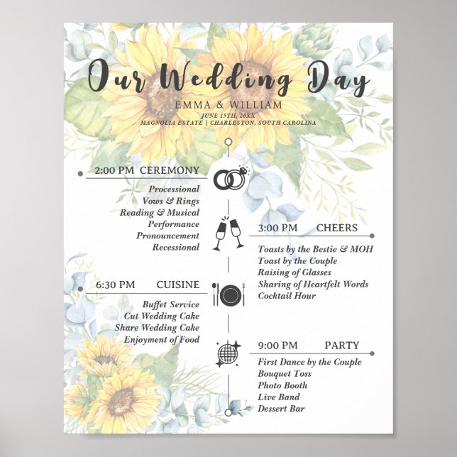 Poster Programa Rustic Sunflower Timeline Foral Weding Pr (Frente)
