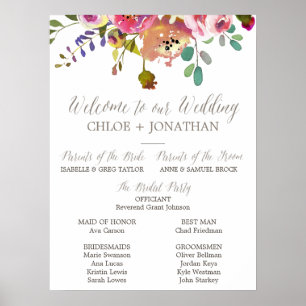 Poster Programa Simples de Casamento de Buquês Floral