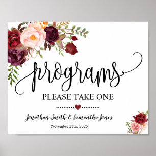 Poster Programas assinar cerimônia de casamento boho mars