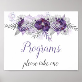 Poster Programas de Casamento Florais Roxo Cinza Prata Si