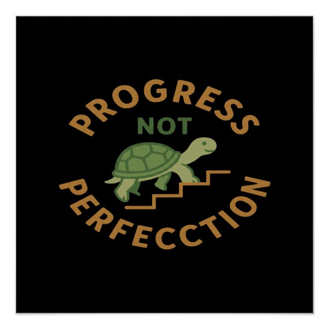 Póster Progress not Perfection - Cute Turtle Motivational (Frente)