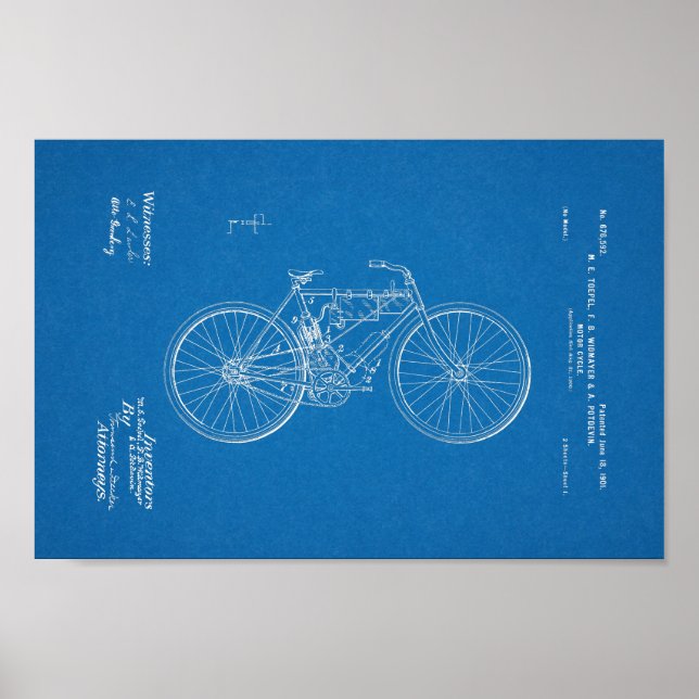 Poster Projeto de Patente de Bicicleta Motorizada de 1901 (Frente)