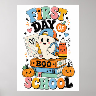 Poster Projeto gráfico assustador de volta às aulas de Ha