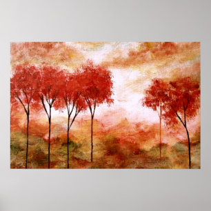 Póster Promessa de Queima,Abstrato Paisagem Árvores Verm