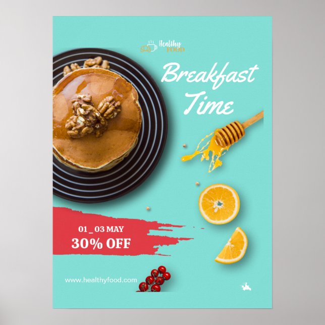 Poster Promoção de Café da Manhã, Menu de Café da Manhã d (Frente)