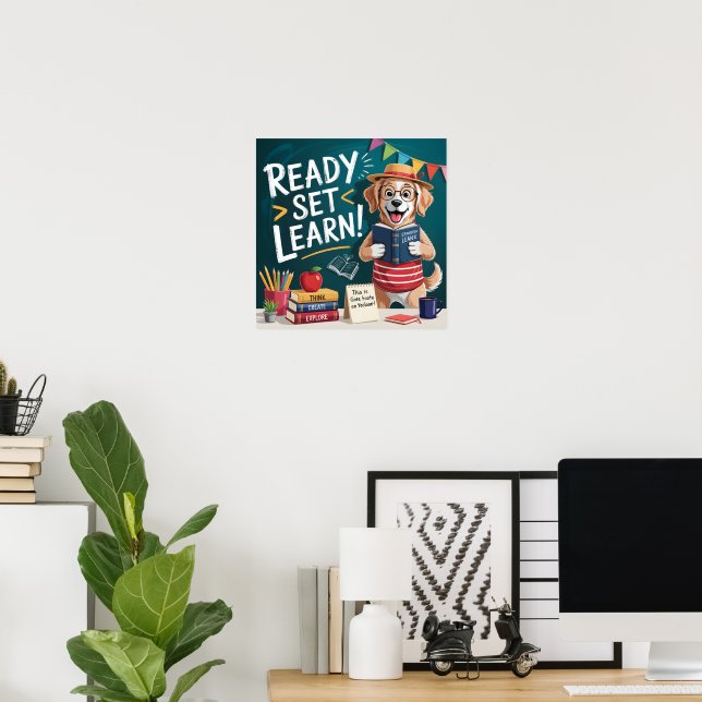 Poster Pronto Aprender Cachorro Professor Volta às Aulas  (Escritório em casa)