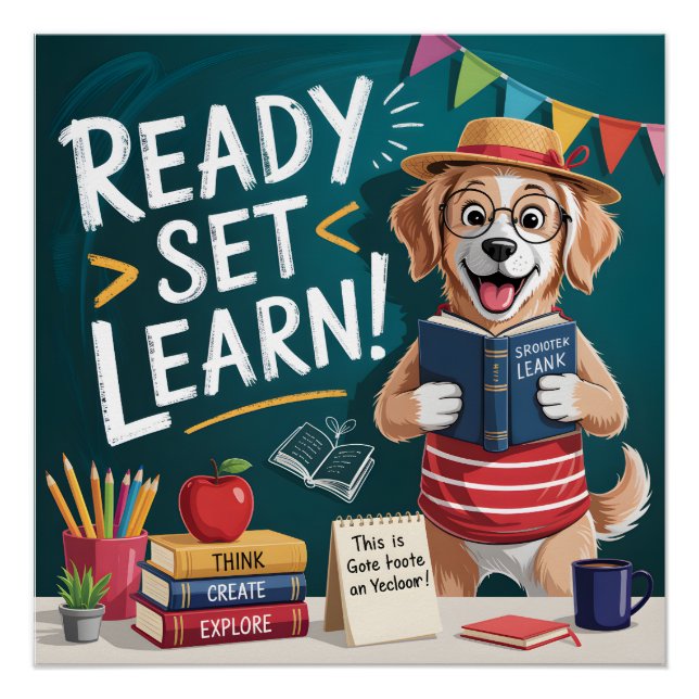 Póster Pronto Aprender Cachorro Professor Volta às Aulas  (Frente)