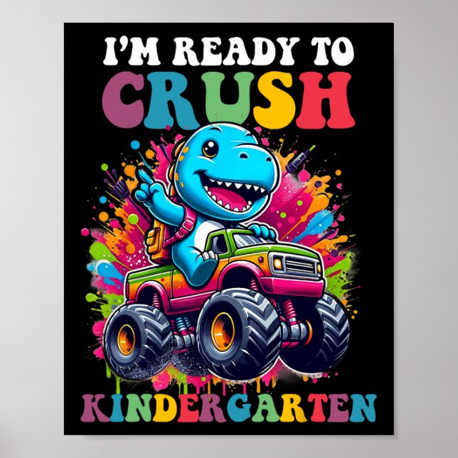 Poster Pronto Para Esmagar Design de Caminhão de Dinossau (Frente)