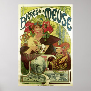 Póster Propaganda da cerveja de Mucha do vintage