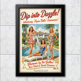 Poster Propaganda de Roupas de Banho Aqua Belle Vintage d