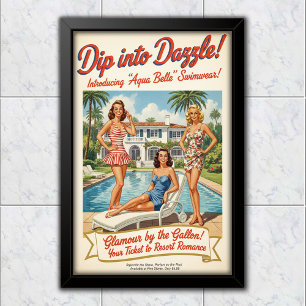 Poster Propaganda de Roupas de Banho Aqua Belle Vintage d
