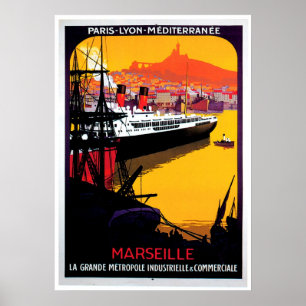 Poster Propaganda do navio do vintage de Marselha