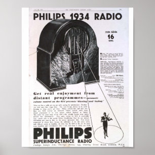 Poster Propaganda retro antiga de rádio de Philips 1934