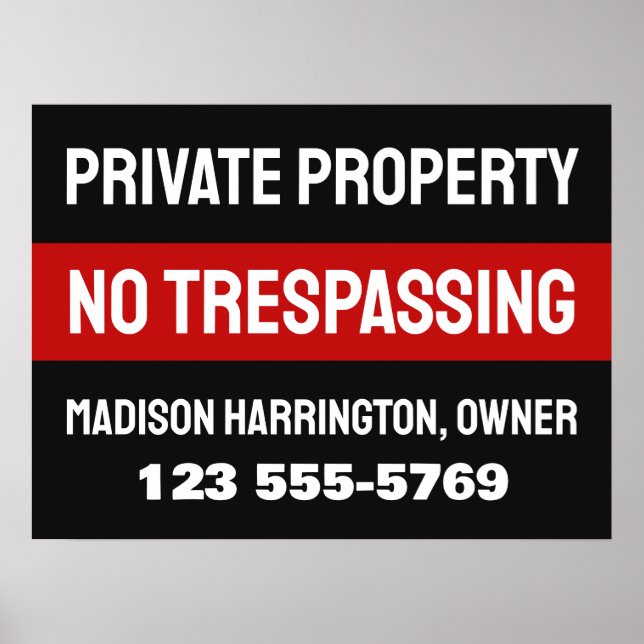 Poster Propriedade Privada de Texto e Cor Personalizada (Frente)