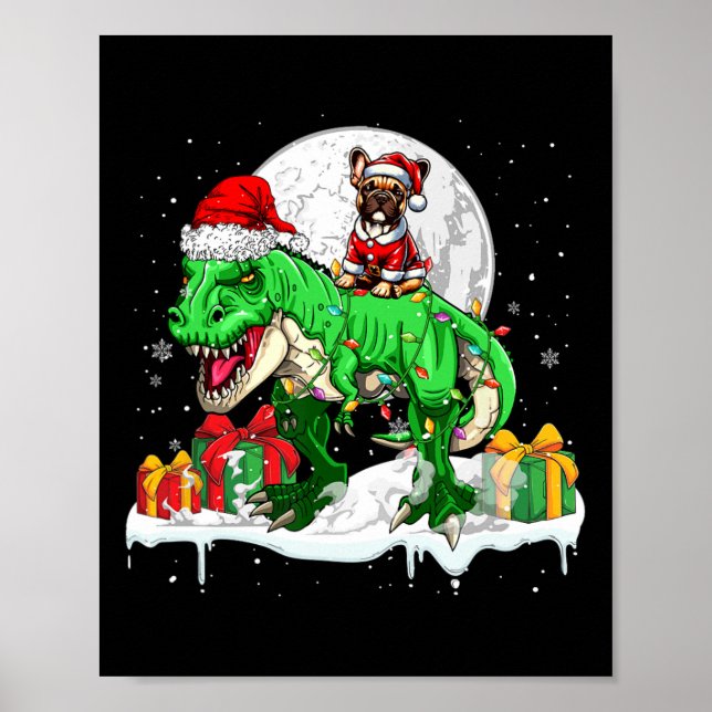 Poster Proprietário de Natal T-rex do Bulldog Francês (Frente)