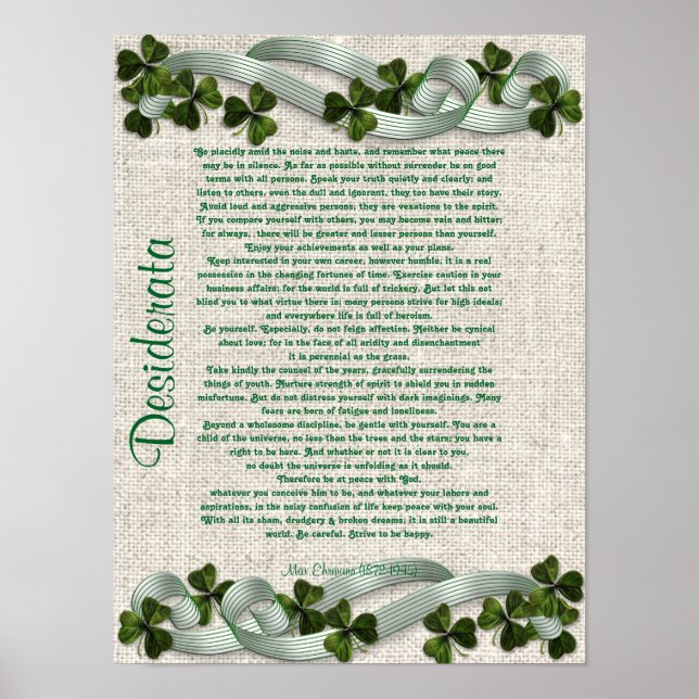 Poster Prosa de Desiderata sobre o fundo irlandês do line (Frente)