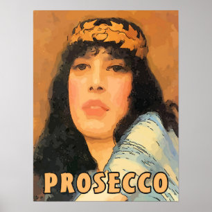 Póster Prosecco Clássica Mulher, Estilo Vintage