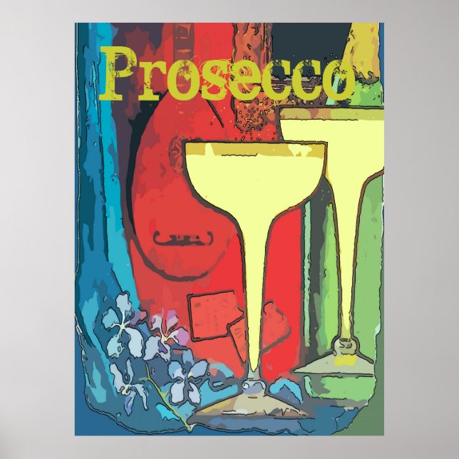 Póster Prosecco, Óculos de Vinho, Editar Texto (Frente)