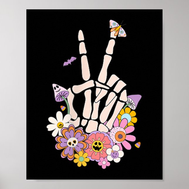 Poster Protect Your Peace Flower Skull Skeleton Hand Ment (Frente)
