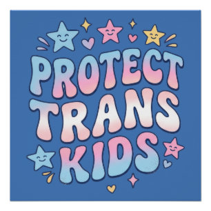 Póster Proteja Crianças Trans Kawaii Estrelas Orgulho Ret
