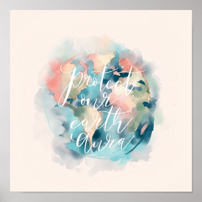 Poster Proteja nossa aquarela terrestre Salve nosso plane (Frente)