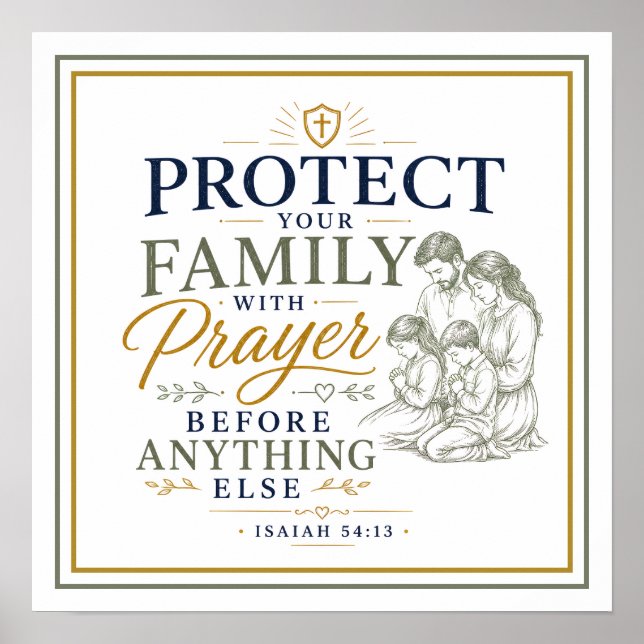 Poster Proteja Sua Família Com Citação Espiritual de Oraç (Frente)